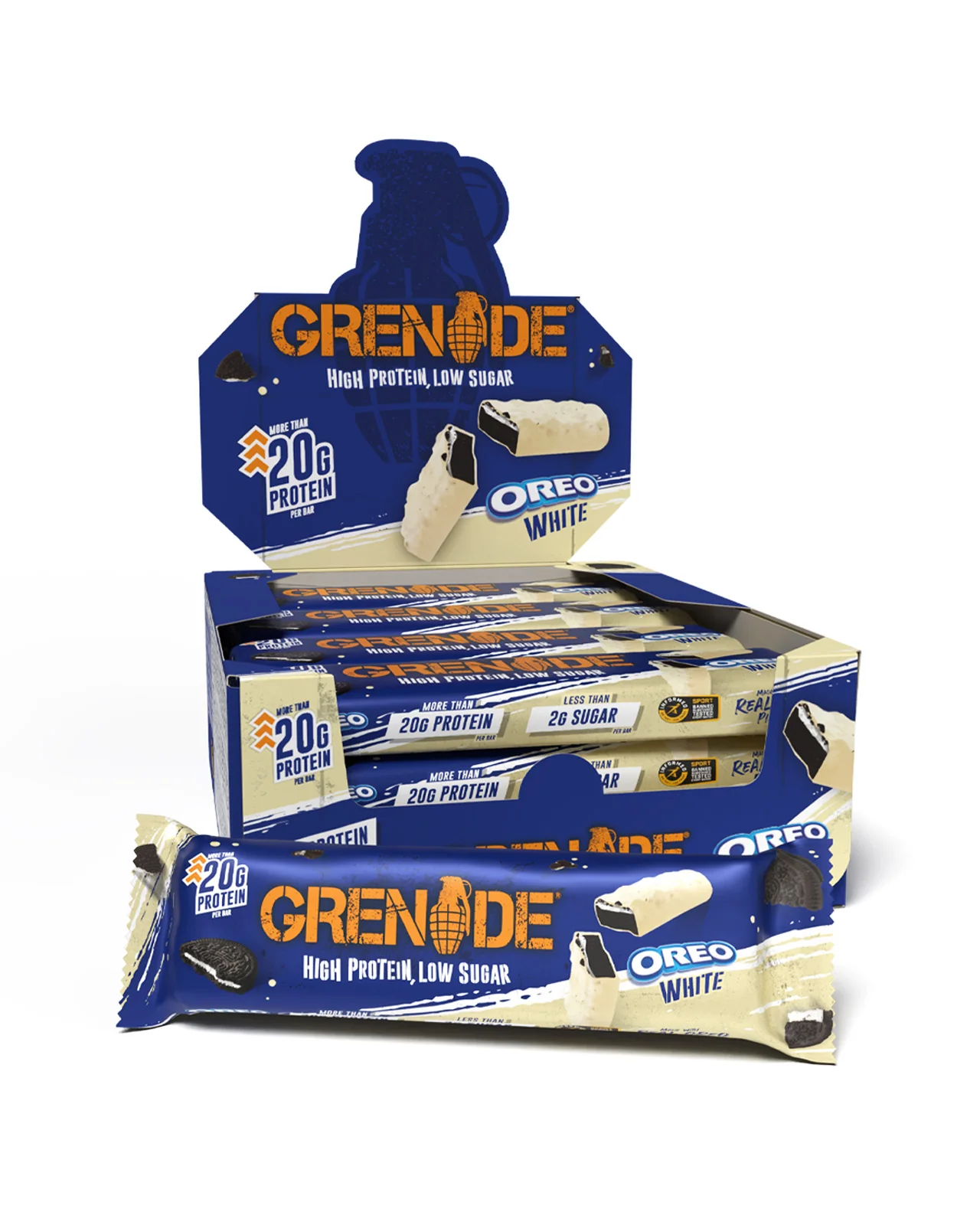 white-oreo-grenade.webp 🇴🇲 National Day Offer – Grenade Protein Bar Box - الصورة 1